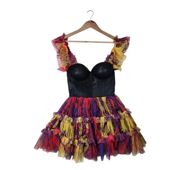 Akira Avril Tulle Corset Mini Dress sz S Multicolor Rainbow Punk Princess NEW - Picture 2 of 16